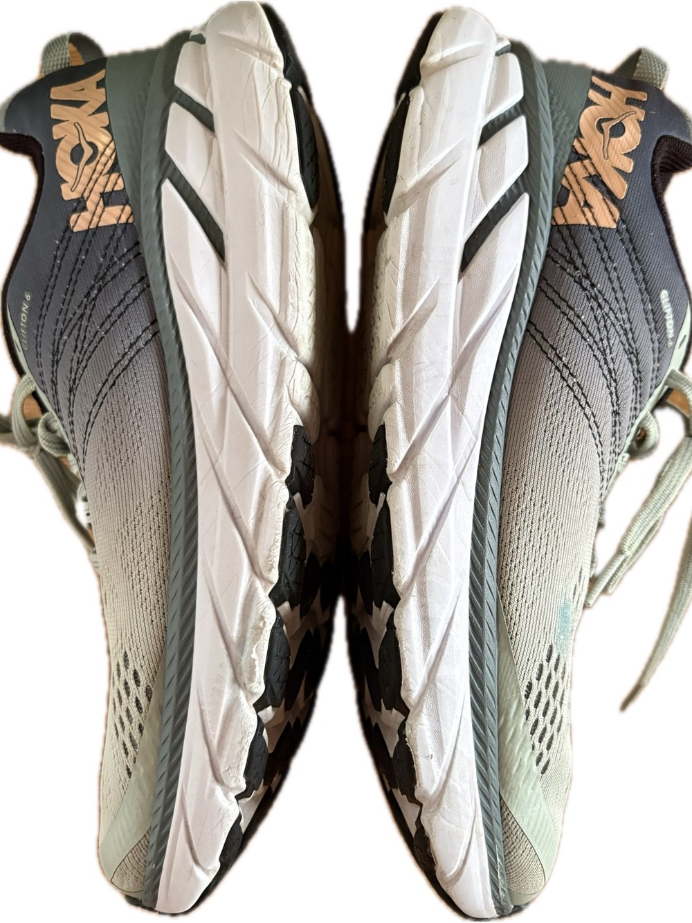 Hoka Clifton 6 Women’s Gray, White & Pale Green Athletic Running Shoes